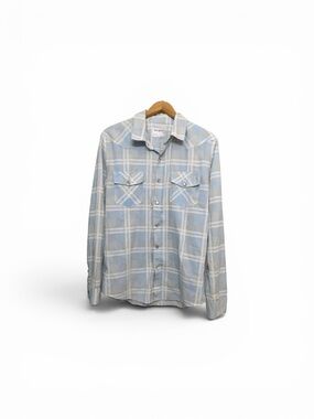 Warp + Weft Light Blue and White Plaid Button-Down Shirt